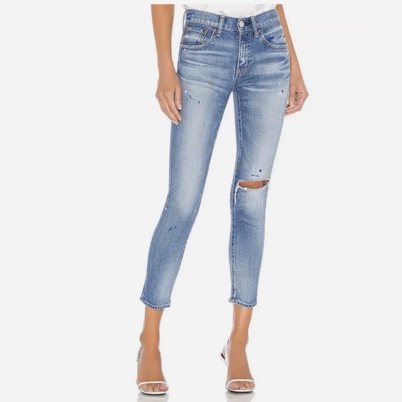 MOUSSY VINTAGE Dixie Distressed Skinny leg pain splatter Blue Jeans - Picture 2 of 15
